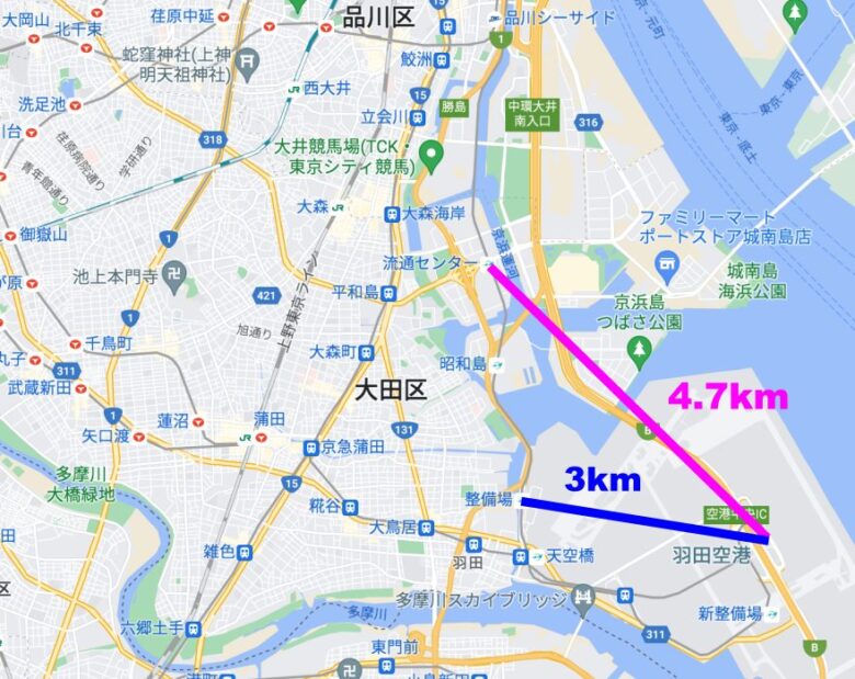 羽田空港と福岡空港　距離比較