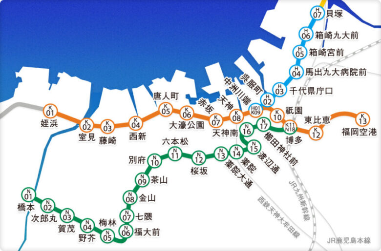 福岡　地下鉄　路線図　空港線　七隈線